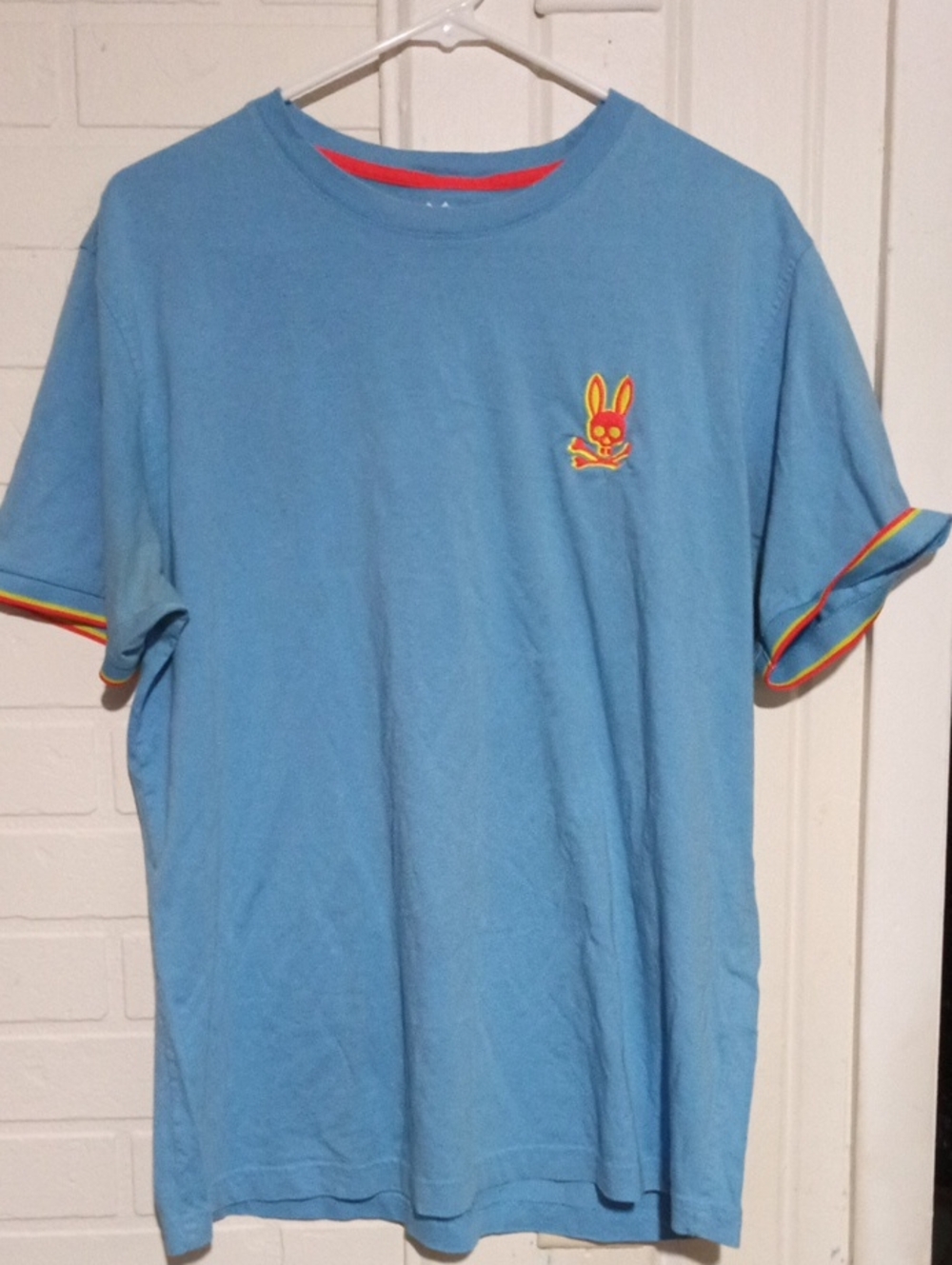 Psycho Bunny Kids Light Blue Short Sleeve Tee with Rainbow Trim
